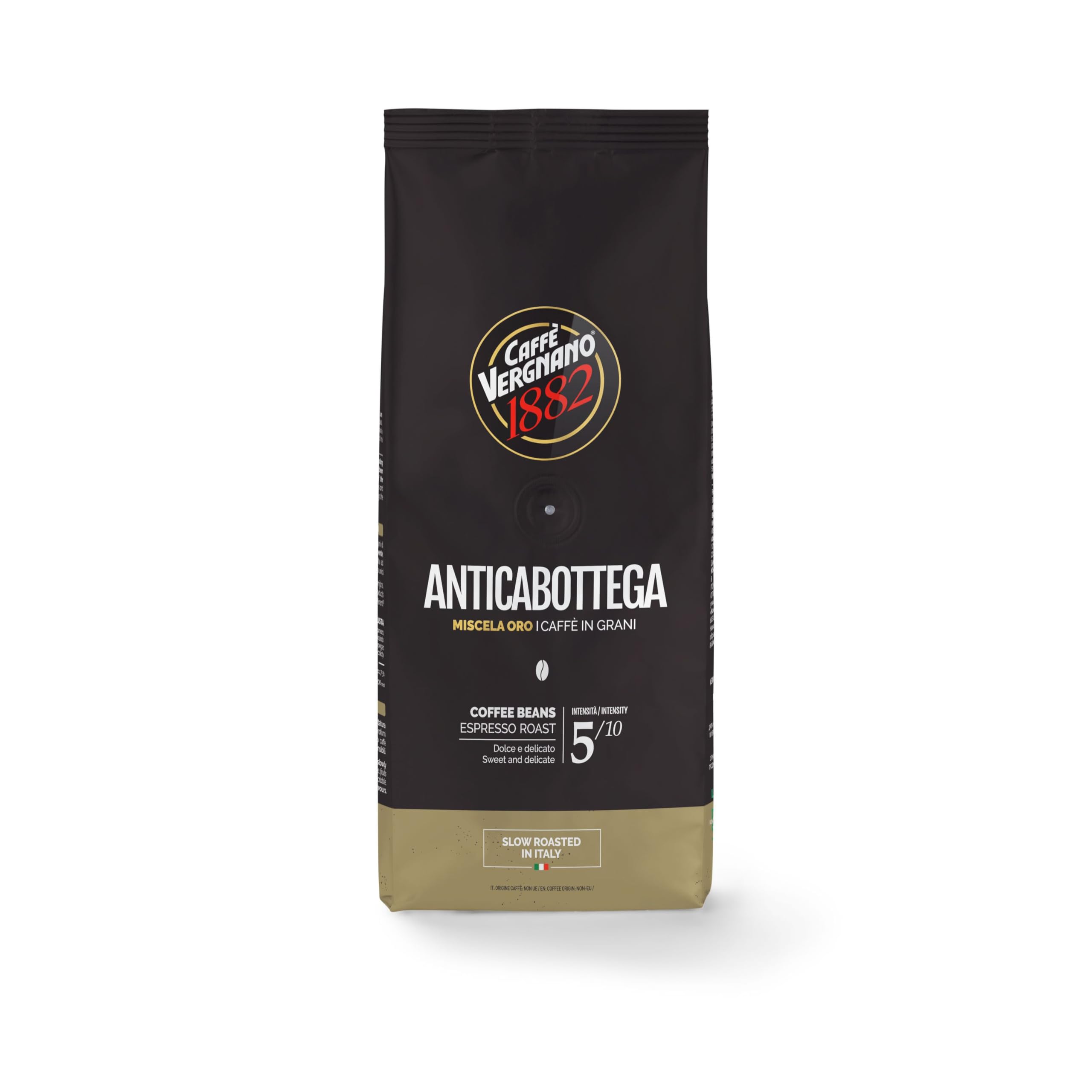 - Caffe Vergnano 1882 Antica Bottega Whole Bean Arabica Medium Roast Espresso, 1.1 lbs Bag - Italian Coffee Beans with notes of Chocolate, Nuts & Caramel, Intensity 5/10-500g Bag