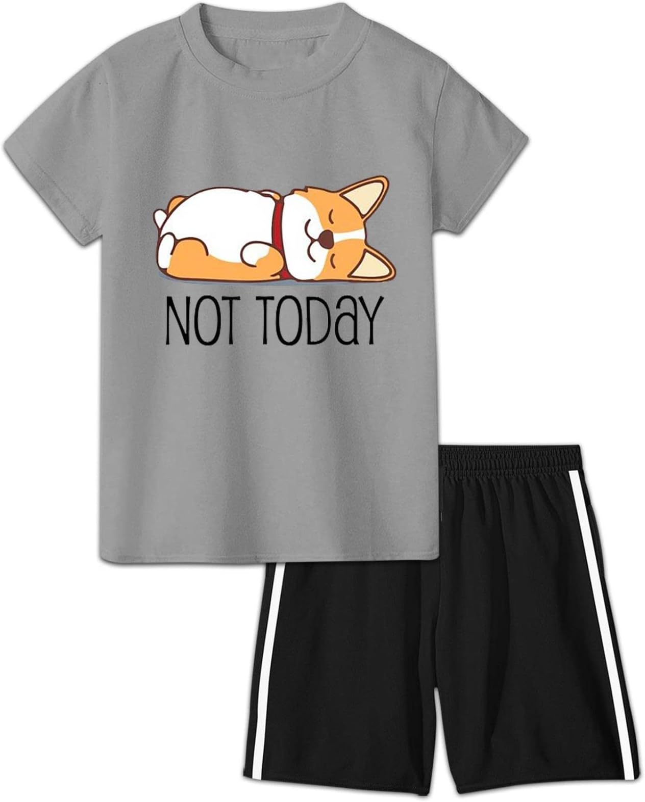 Youth Corgi Big Boys Summer Clothes Boys' Outfits Cotton Short Sleeve T-Shirt and Short Sets 2 Piece
