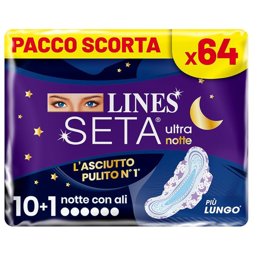 Pacchetto di Lines Seta Ultra Assorbenti Giorno con Ali (80 pezzi) + Lines Seta Ultra Assorbenti Notte con Ali (64 pezzi)