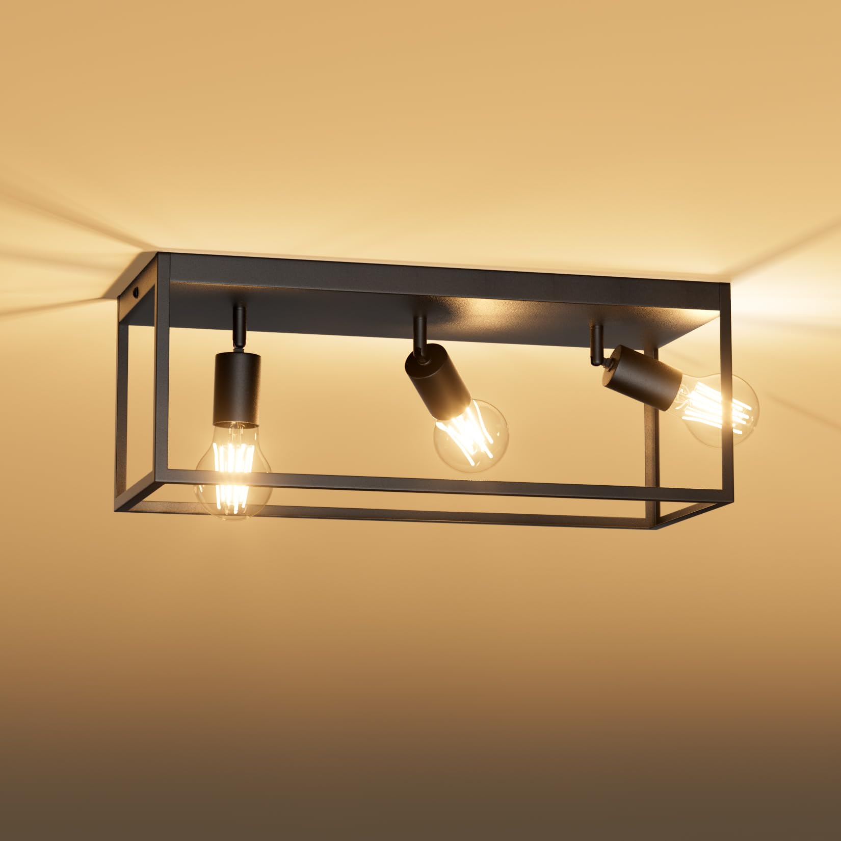 Klighten Vintage Schwarz Deckenleuchte 3 Flamming, E27 Retro Industrial Deckenlampe Metall für Flur, Schlafzimmer, Wohnzimmer, Küche, Leuchtmittel nicht Inklusive