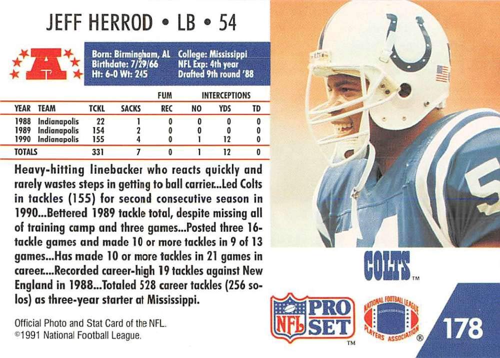 Amazon.com: 1991 Pro Set #178 Jeff Herrod Indianapolis Colts NFL