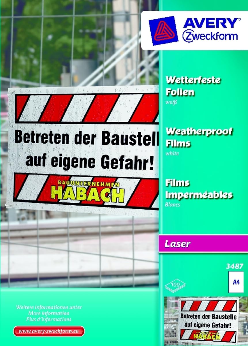 Avery Zweckform Laser/Kopier-Folie A4 wetterfest spezialbeschichtet 0,13 mm 100 Blatt