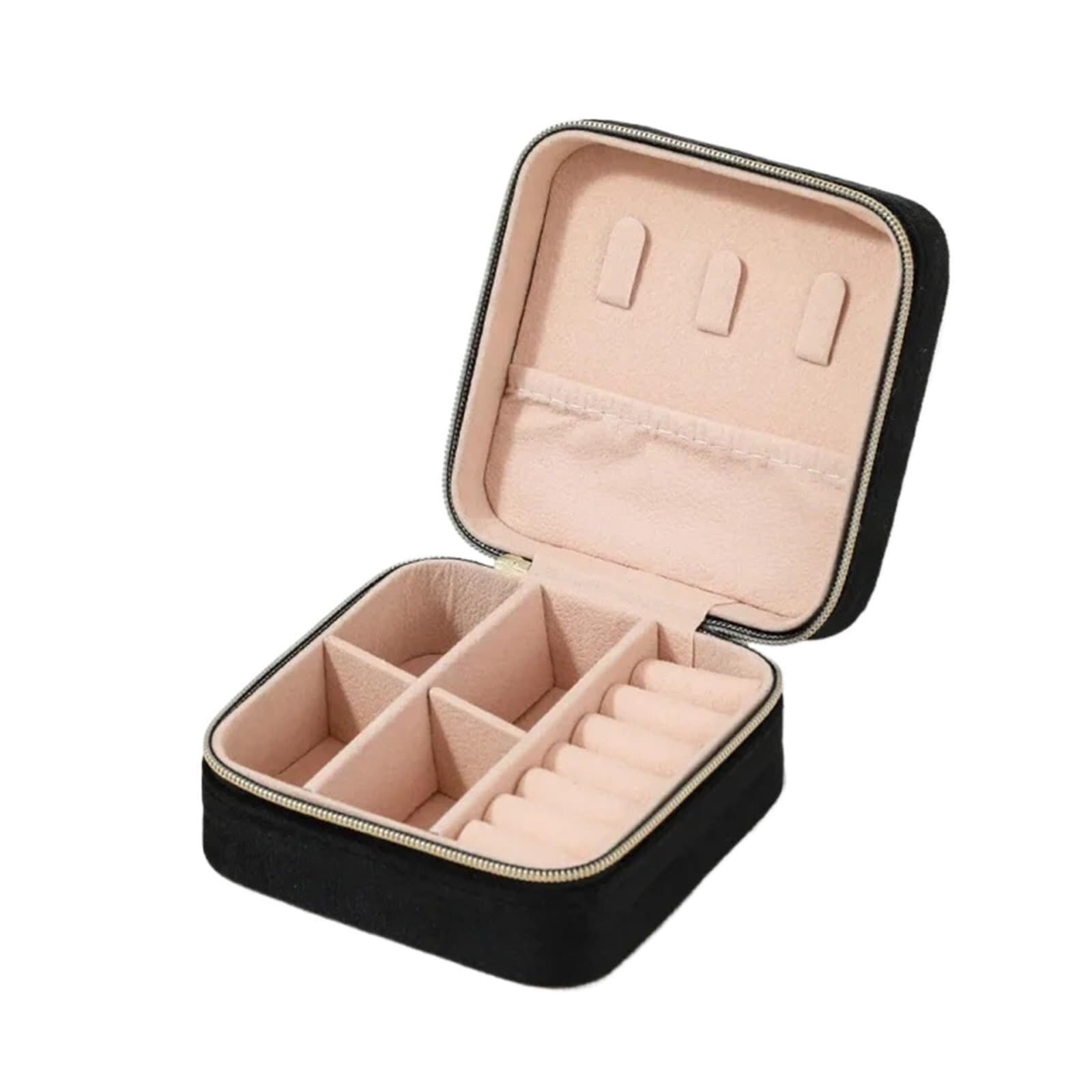 ZHAOQIN Jewellery Box Necklace Ring Earring Organiser Travel Portable Zipper Square Jewellery(Black)