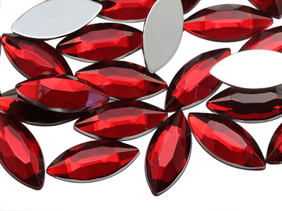 Allstarco Red Ruby H103 20X9mm Navette Flat Back Acrylic Rhinestones Marquise Gems For Crafts Horse Eye Costume Embelishments Card Making Jewels Jewelry Making Cosplay Jewels - 25 Pieces (Red Ruby H103)