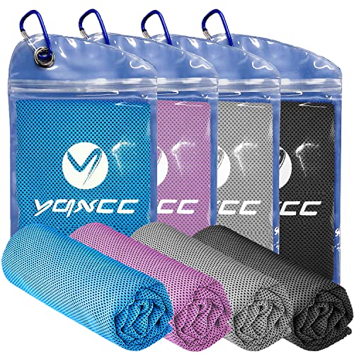 Image of YQXCC 4 Pack Cooling Towels (47 inchx12 inch), Ice Cool Towels for Neck & Face | Soft Breathable Microfiber, Instant Cooling Neck Wraps, Ideal for Yoga, Golf, Gym, Running, Camping & Hot Weather