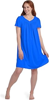 Women's Short Tricot Nightgown, Flutter Sleeves and Premium Lightweight Fabric, Embroidered Neckline - Buy now