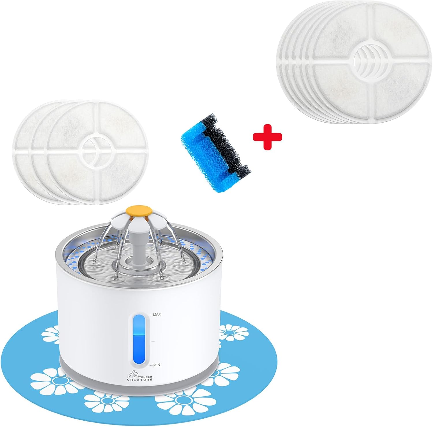 Wonder Creature Cat Water Fountain with 6 Round Carbon