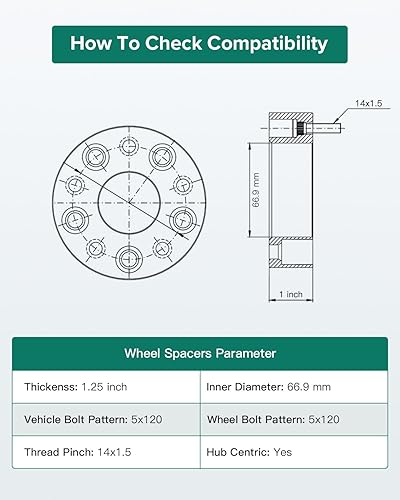 Miniatura 4 de Aintier Espaciadores de rueda de 1.25 pulgadas, 5 x 120, centrados en el cubo, 5 lengüetas, 14 x 1.5 2.634 in, compatibles con Envision 2019-2022|