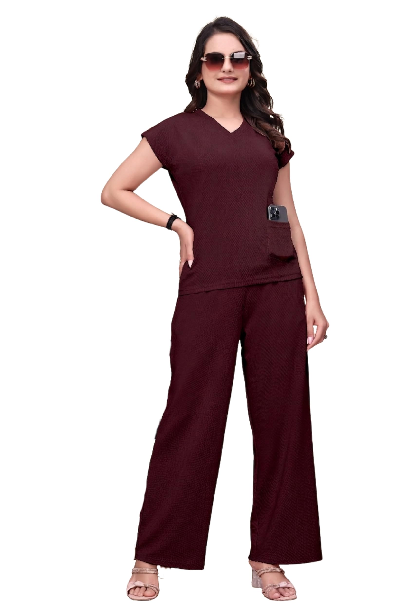 DHOLAKIYA EMPIRE VIBE Women's Solid Co-Ords Set| Top and Trouser Set|Tshirt & Plazzo-picture-29