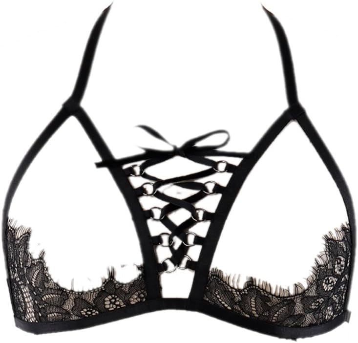Women DIY Harness Bra Butterfly Strappy Lace Underwear Exotic Crop Bustier Black