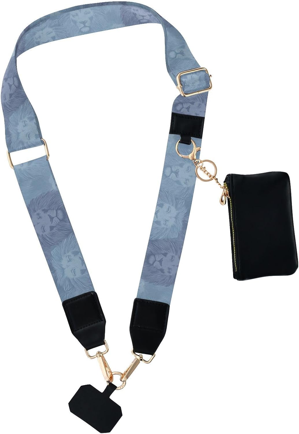 Cell Phone Lanyard Blue Minimalist Lions Art Crossbody Phone Strap | Layered Strap with Wallet,Multifuctional, Gift