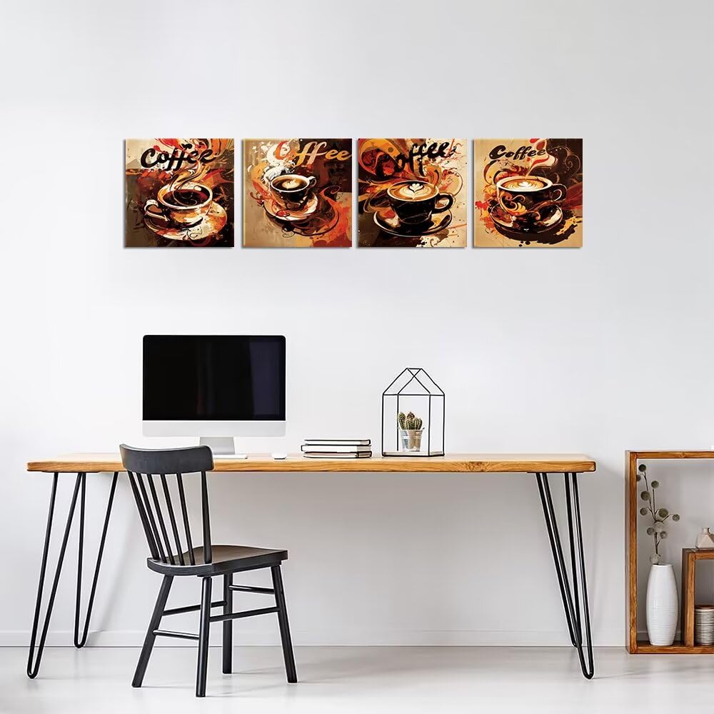 Coffee Bar Wall Art Set Of 3 Framed Canvas Prints - Kitchen Dining Decor, Ready To Hang, 10x8 & 10x16 Inches