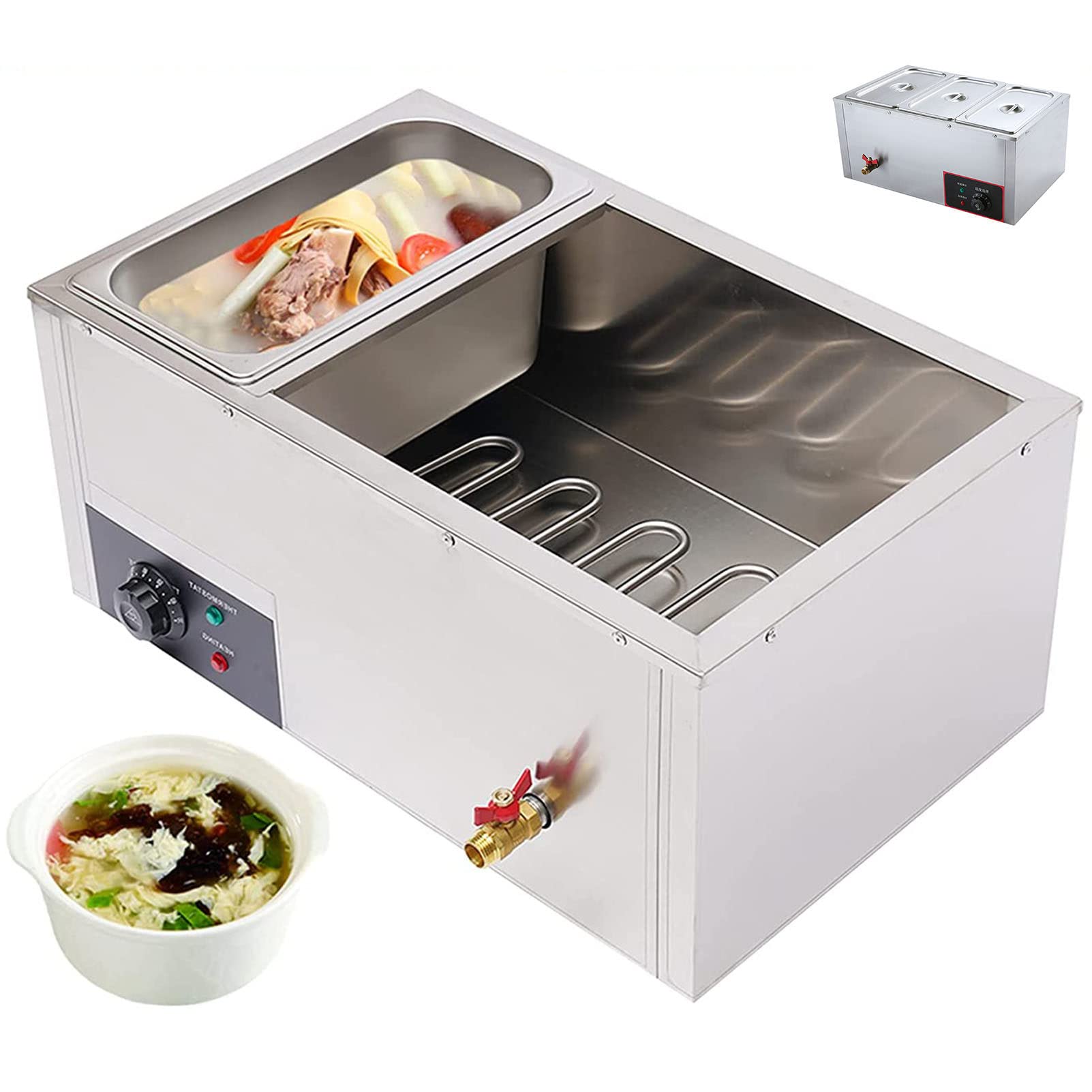 Scaldavivande Elettrico, scaldavivande Buffet, scaldavivande Elettrico Commerciale in Acciaio Inox Buffet, Tavolo da Cucina a Vapore con Controllo Temperatura e Coperchio Feste, intrattenimento e