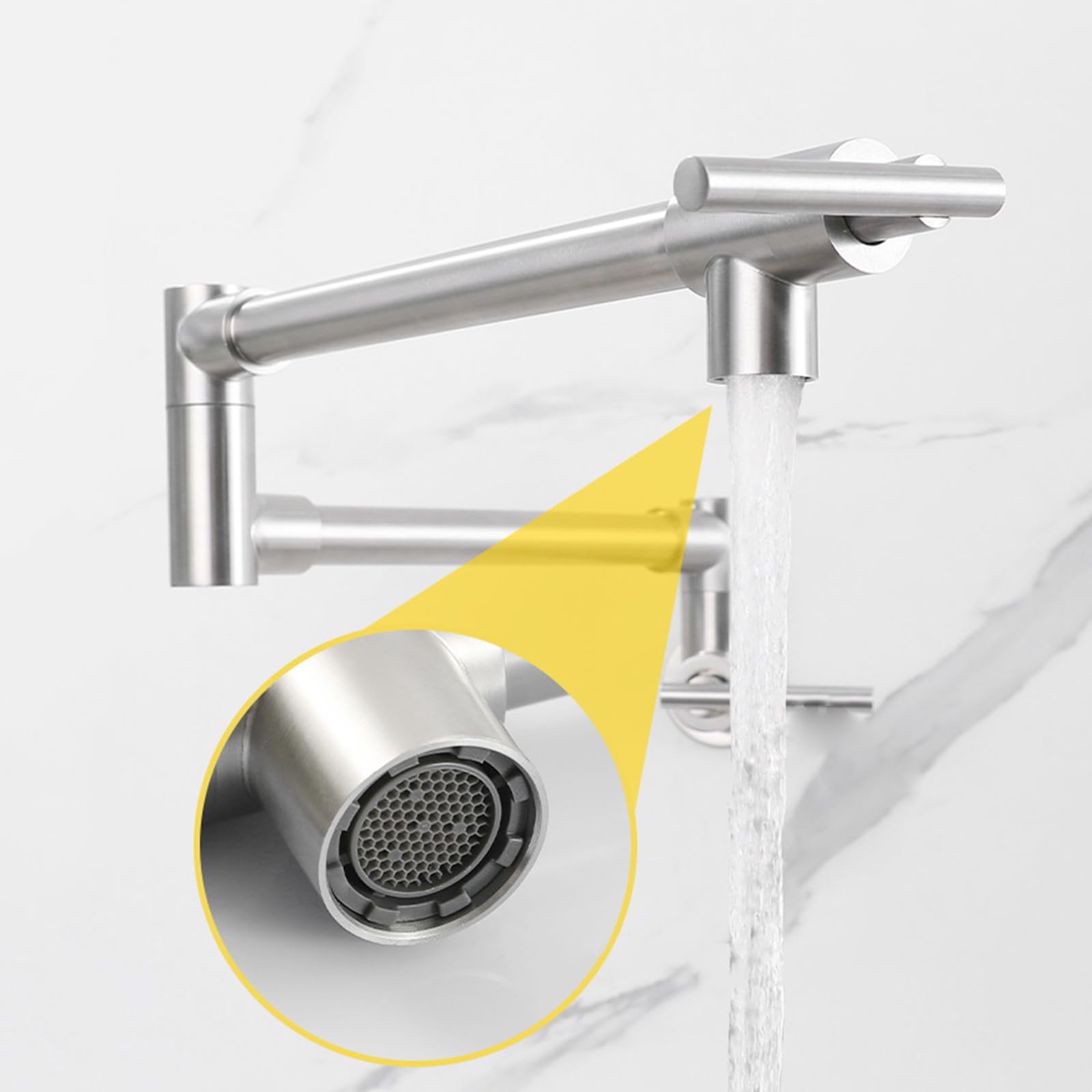 Faucet Rubinetto a Muro di Cucina Retrattile, a Doppia Maniglia Fredda e Colore Spazzolato