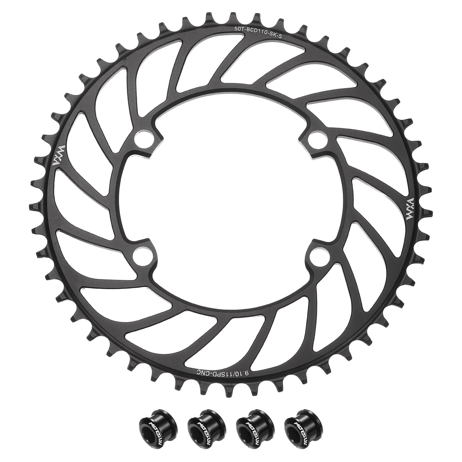 sourcing map 110BCD Bike Chainring 50T 7/8/9/10/11 Speed 208mm Diameter Round Aluminum Narrow Wide Tooth Bike Chainwheel with Screws for MTB Road Bike, Black