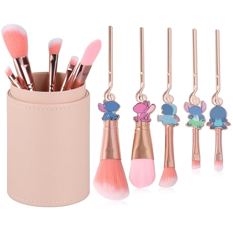 Kit FLATIC com 5 Pincéis de Maquiagem e Porta-Pincéis Azul