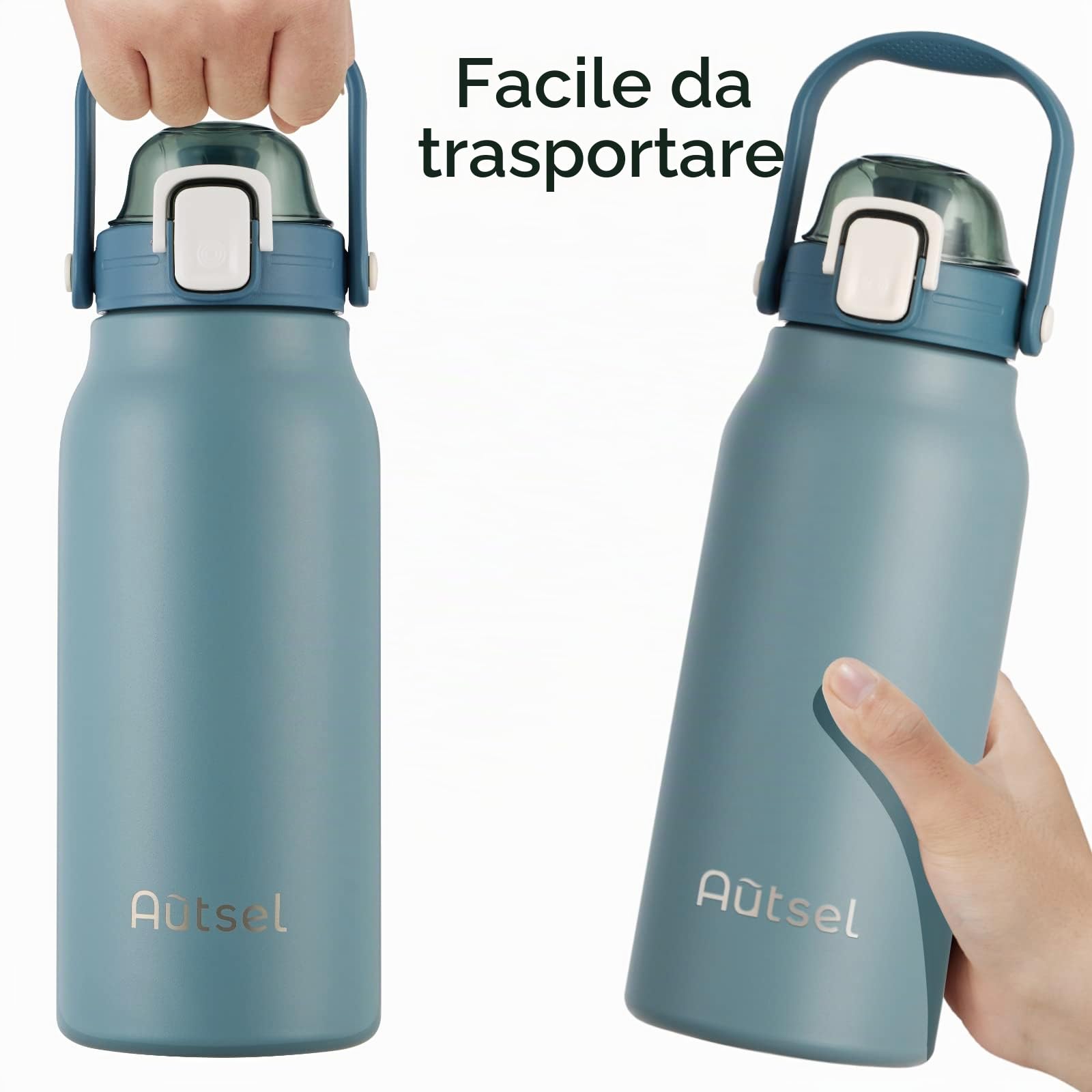 Borraccia Termica 1.7 litro Bottiglia Termica Senza Perdite Borraccia Palestra Sportiva in acciaio inox, rimanere fredde 24h o calde 12h, Senza BPA, per Sport, Yoga, Ciclismo
