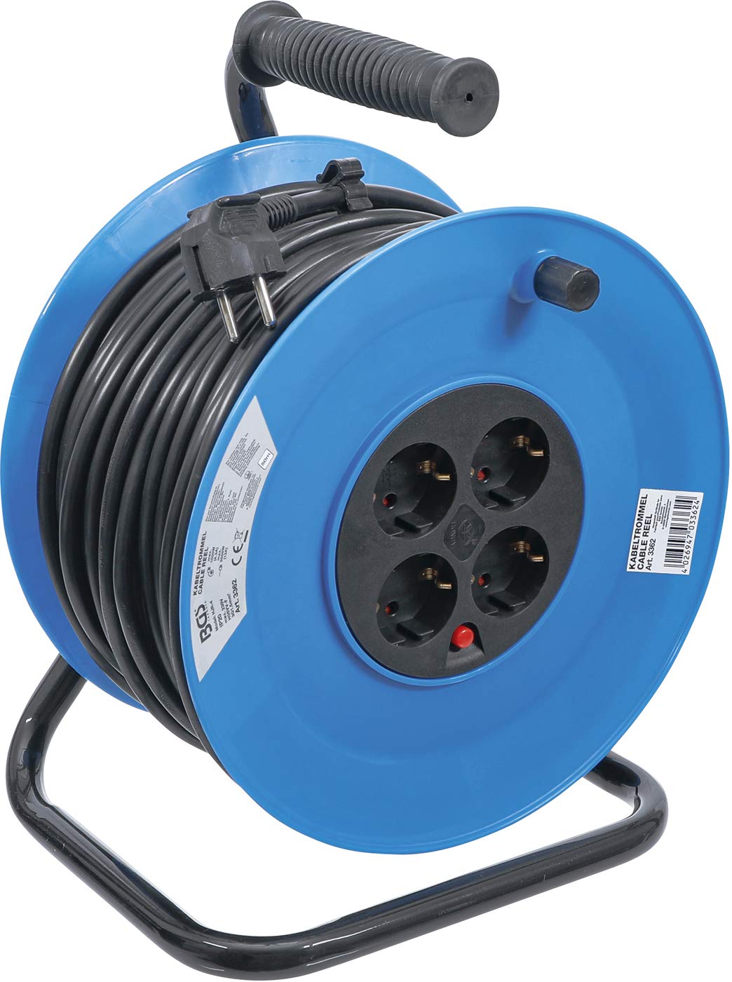 Enrollador de cable | 50 m | 3x1,5 mm² | 4 tomas | IP 20 | 3000 W