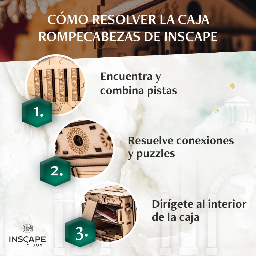 INSCAPE Caesar´s Riches Puzzle Box – Cluebox – Escape Room de madera en una caja para adultos – Rompecabezas mental – Cajas de rompecabezas con compartimentos ocultos – Gadget de regalo de cumpleaños