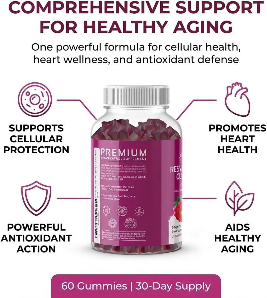 CogniTune Resveratrol Gummies 1500mg - Sugar Free Longevity Gummies for Women & Men - Antioxidant Supplement for Heart Brain Immune Support - Image 4