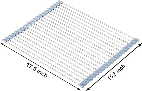 Miniatura 9 de MECHEER - Estante de secado para fregadero escurridor de acero inoxidable escurridor de platos plegable 178 x 118 pulgadas