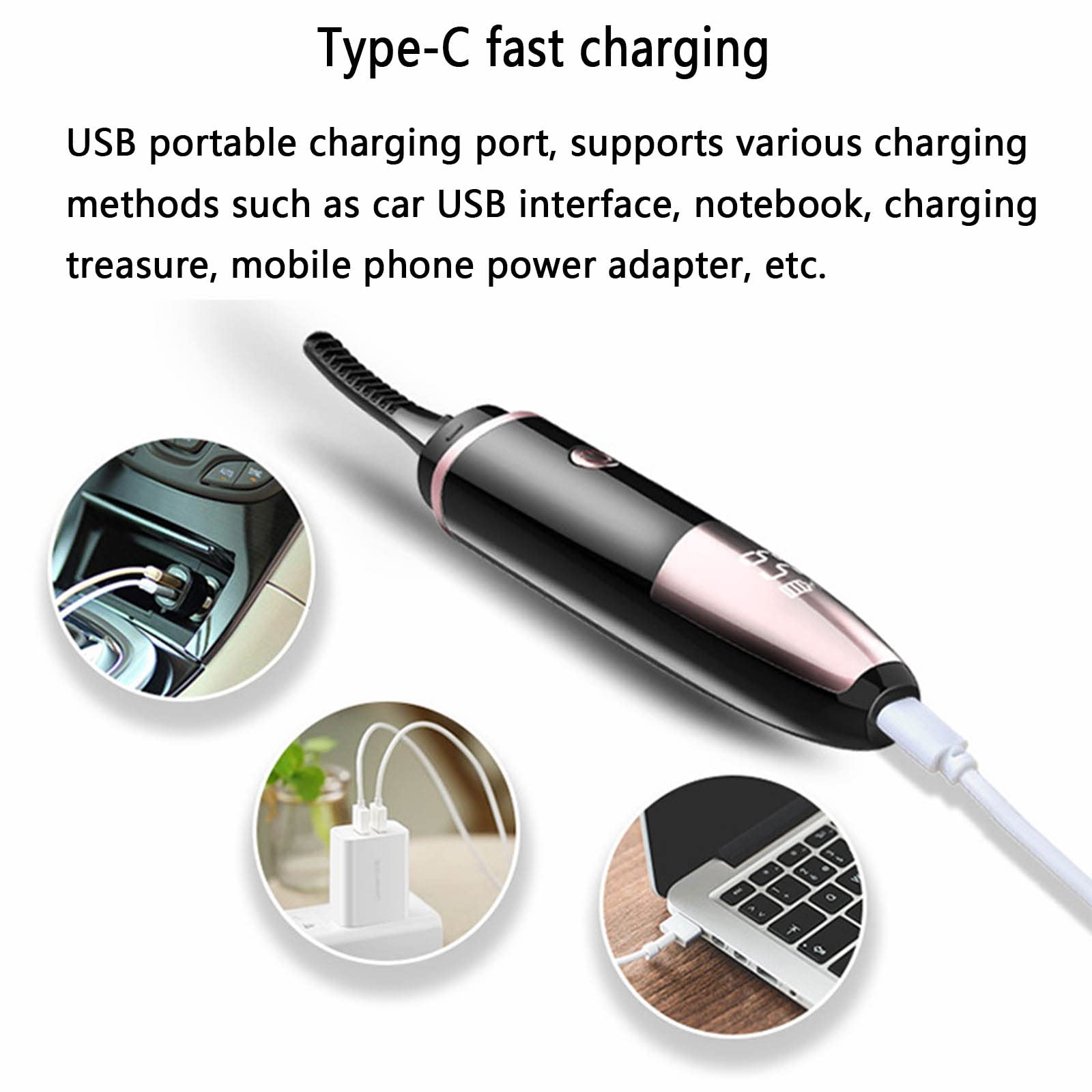 Piegaciglia Elettrico Riscaldato Piega Ciglia Donna Con Pettine Incorporato Ricaricabile Electric Eyelash Curler Heat with Brush Comb Piccolo Display Digitale A Quattro Marce USB (24X22X150mm,black)