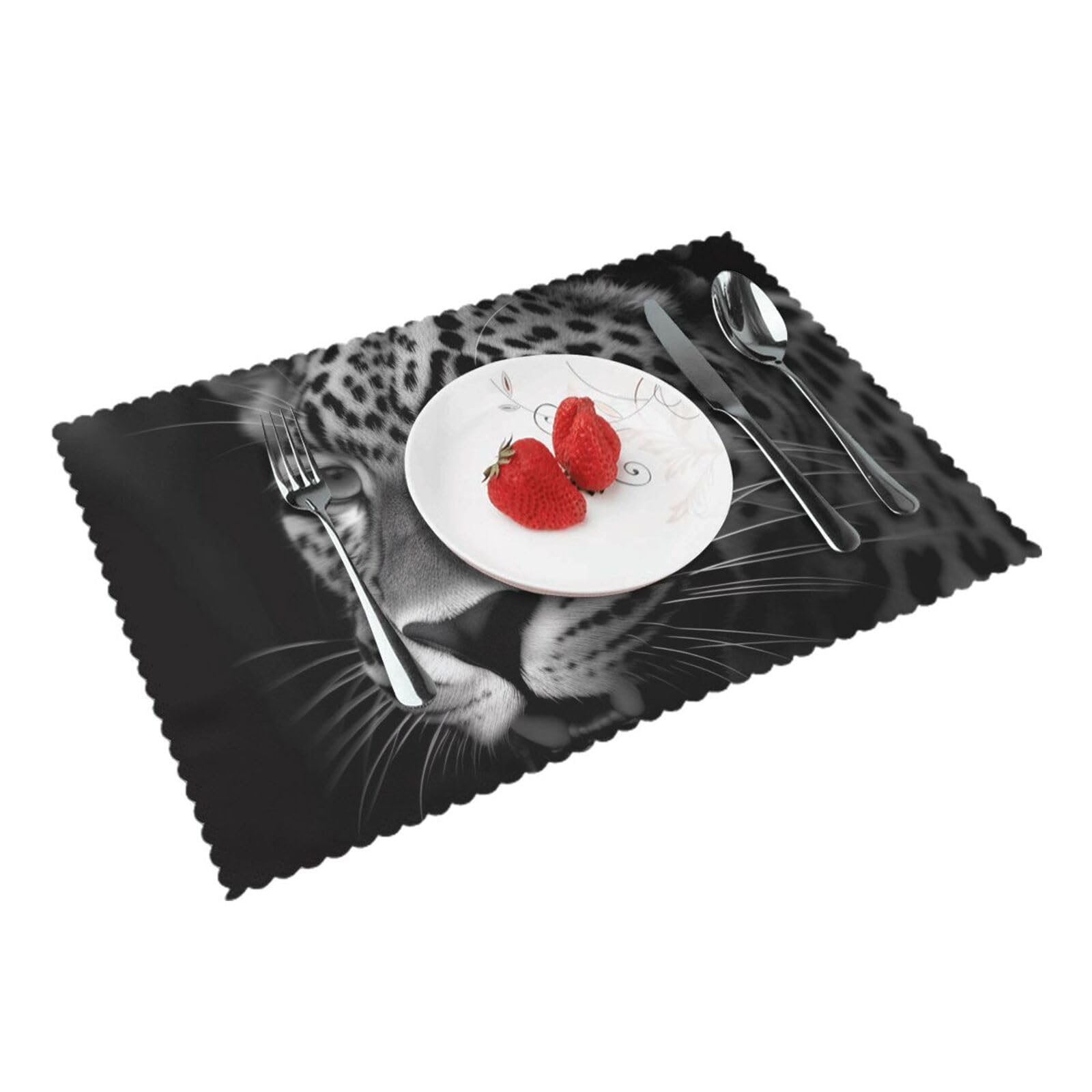 Leopard Printed Placemat Heat Resistant Place Mats Set of 4 PCS Washable Kitchen Table Mats, 12x18 Inch