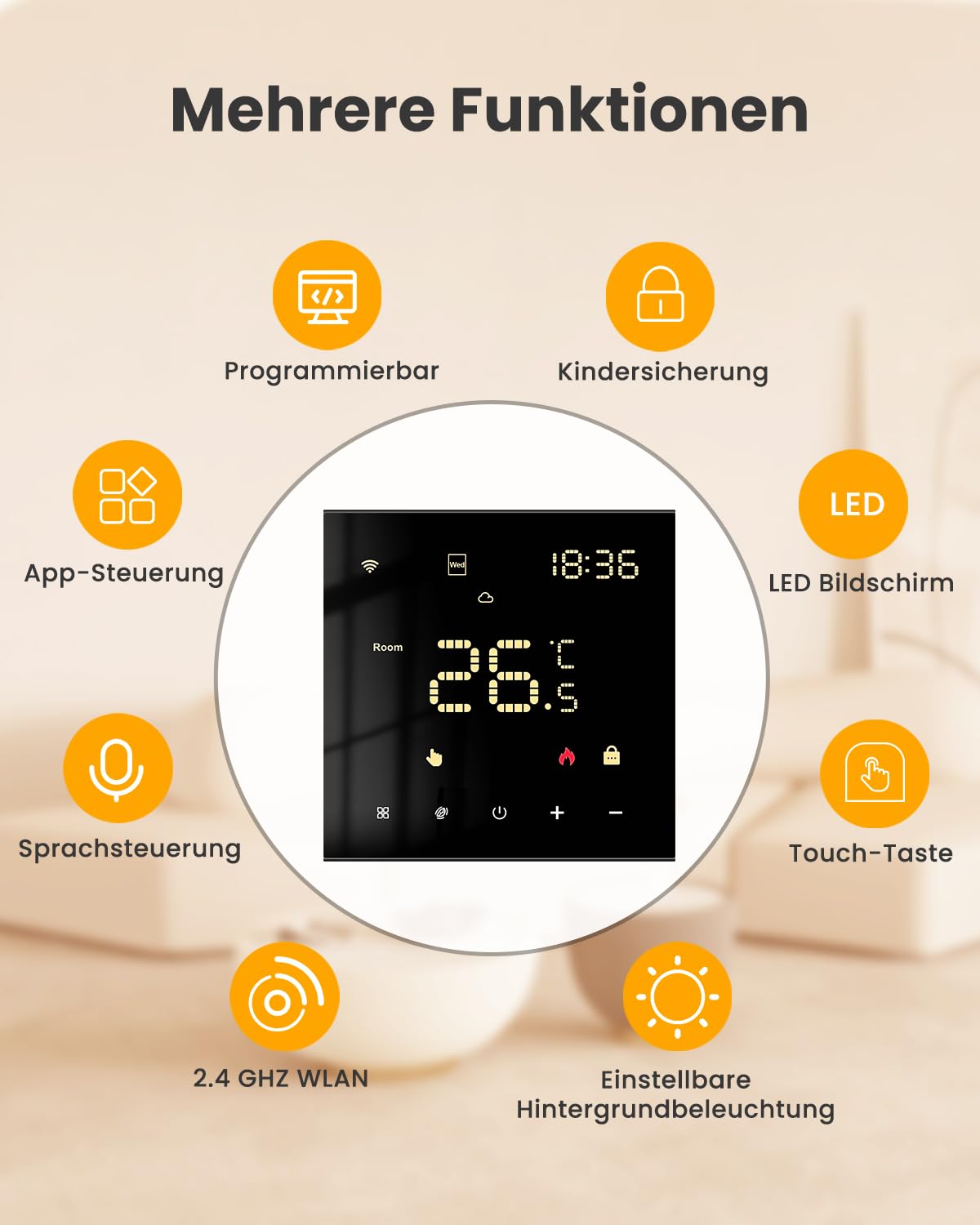 MIUCDA Termostato intelligente WiFi per riscaldamento a pavimento e caldaia a gas, termostato programmabile, termostato digitale, compatibile con Alexa, Google Home, nero