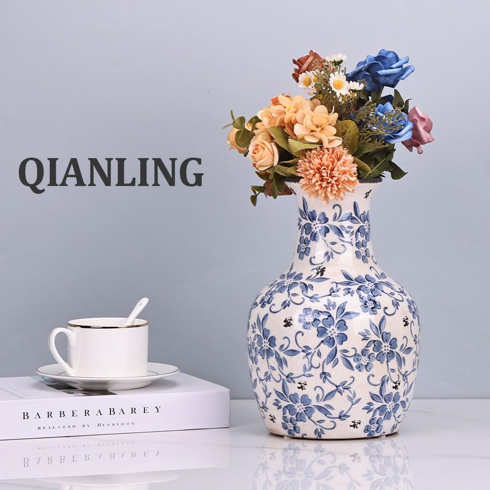 Amazon.co.jp: QIANLING 青と白の花瓶 - 26.9 cm ヴィンテージ