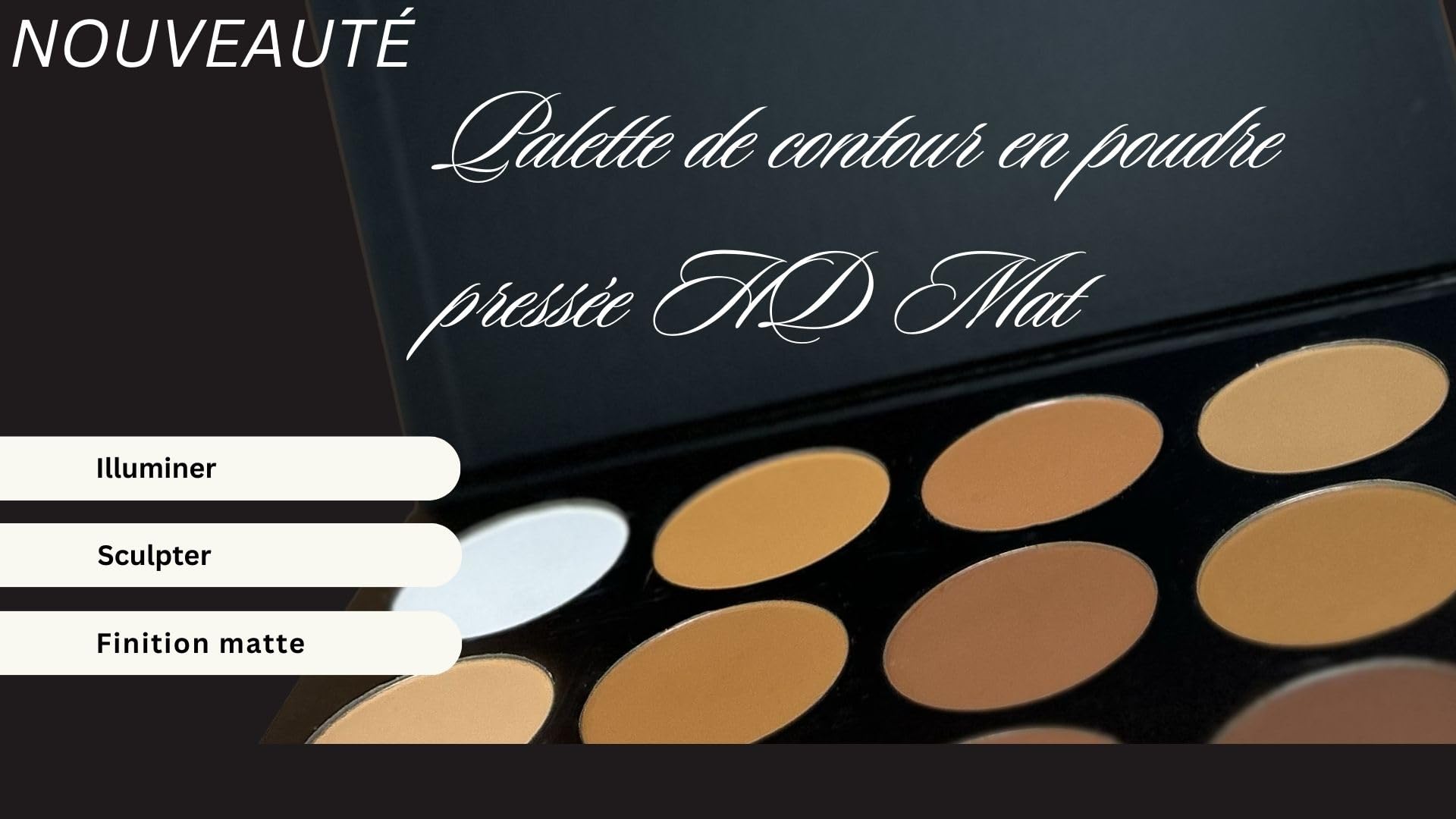 Palette de contour en poudre - contouring - HD - Mat - Vegan - 12 couleurs mat très pigmentées - longue durée pour contouring et illumination de teint