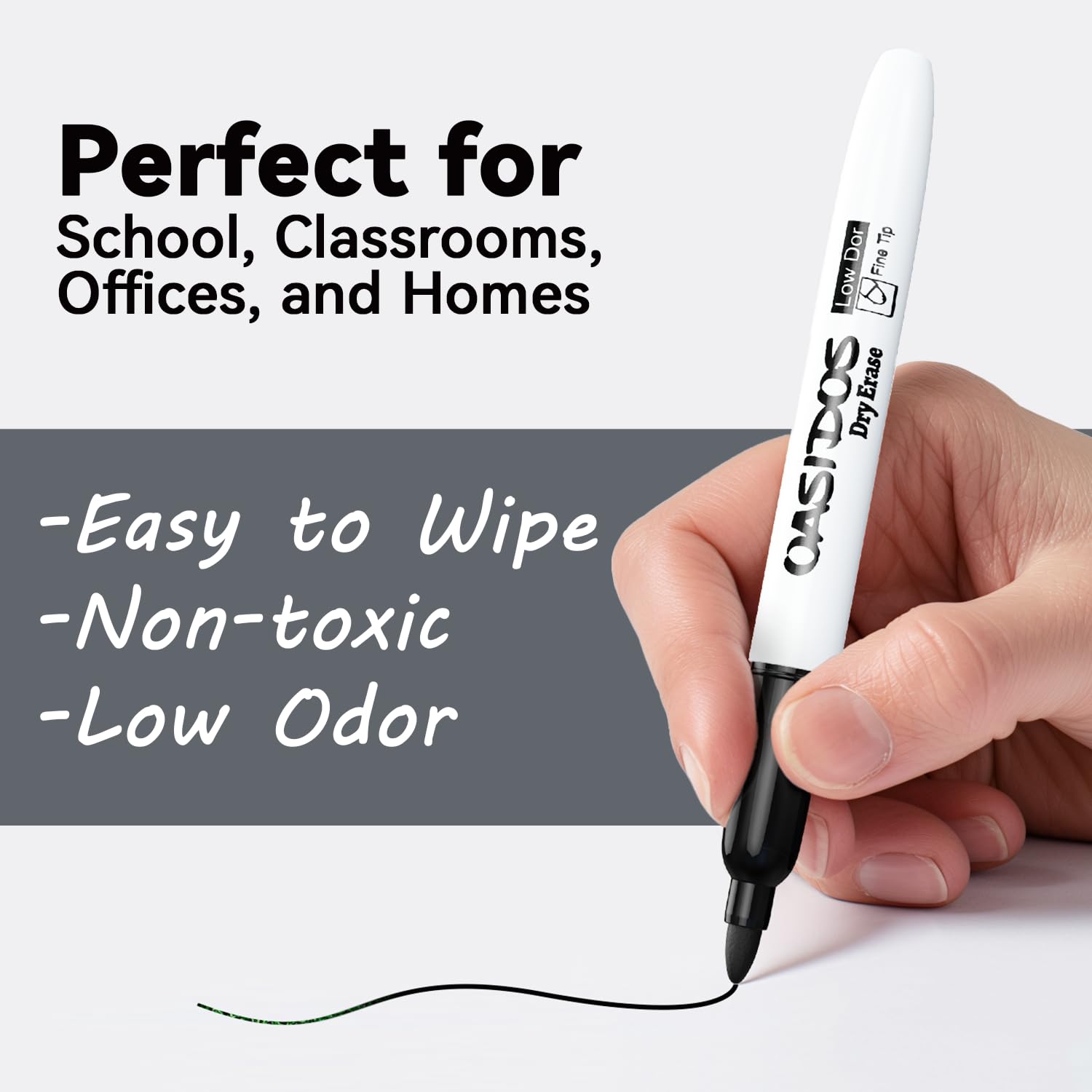 Dry Erase Markers 24 Pack - Fine Tip, Black, Low Odor, Non-Toxic, For Whiteboards, Glass, Classroom & Office