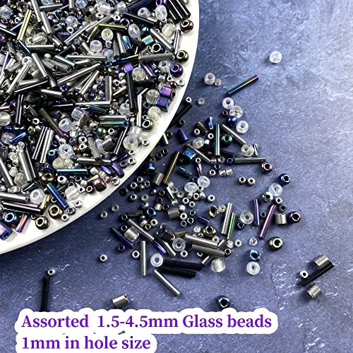 90G Mix Glass Seed Beads Tube Beads Bugle Beads,3000Pcs Glass Bulk Spacer Beads Multi Size 1.5-4.5Mm Glass Beads Kit For Jewelry Making Diy Craft Bracelets Necklace Earring Making (Gun Black Series) #TOP2
