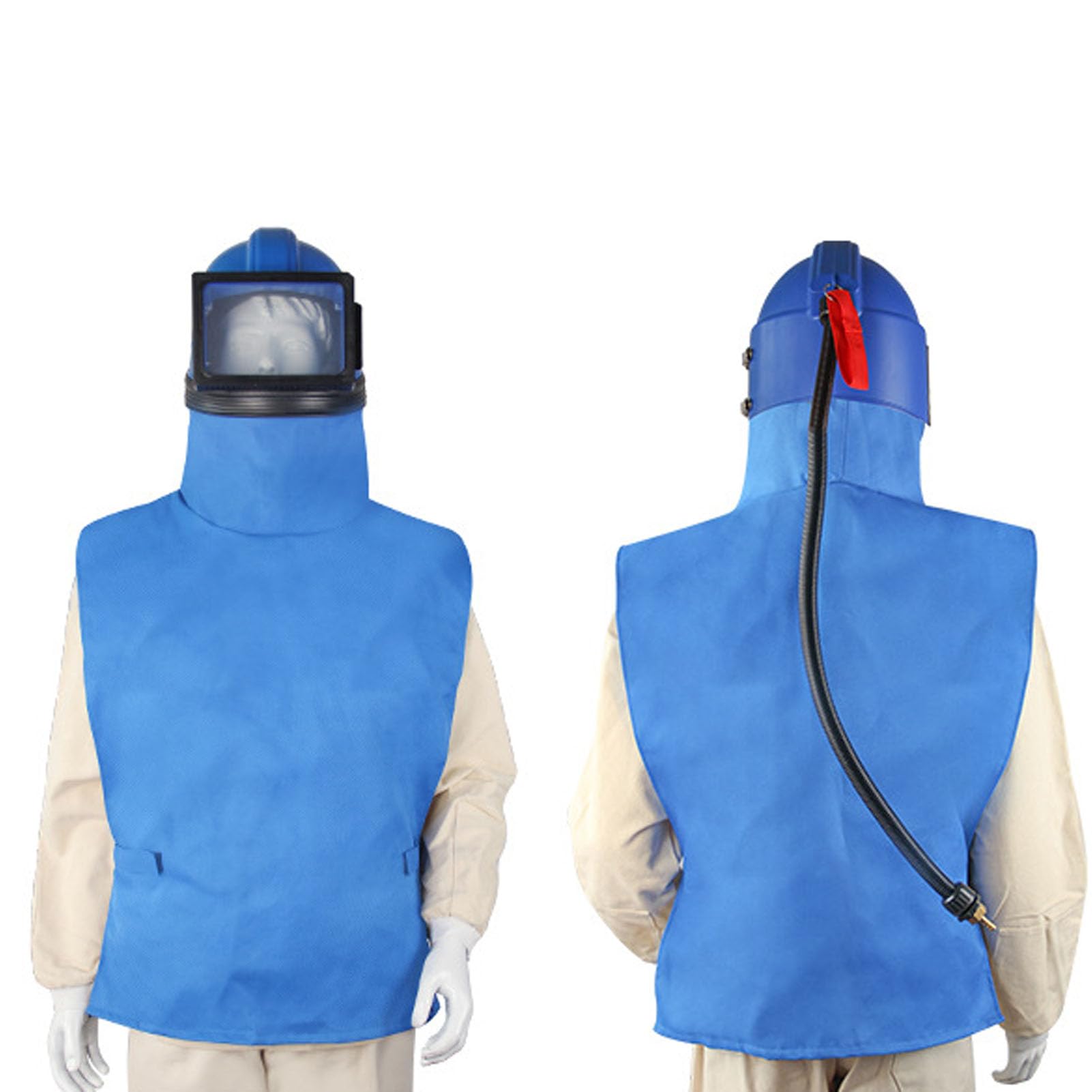 Sandblaster Helmet, Sand Blasting Hood Cap with Vest, Sandblaster Thermostat 1/4 Inch Inlet 13mm Thread, Safety Protective Gear for Spraying Sanding Cutting, DIY Painting