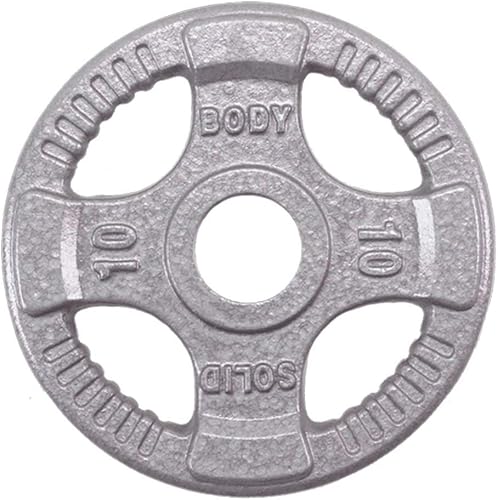 Miniatura 6 de Body-Solid Juego de discos olímpicos de hierro fundido con diseño de agarre cuádruple, pesas libres, placas de mancuernas, agujero estándar de 2