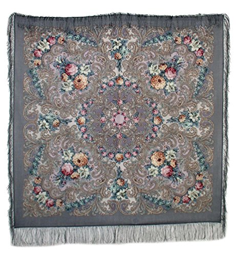 Secrets of the Heart 100% Wool Russian Shawl w/ Silk Fringe 49.2x49.2'' (125x125cm) Gray