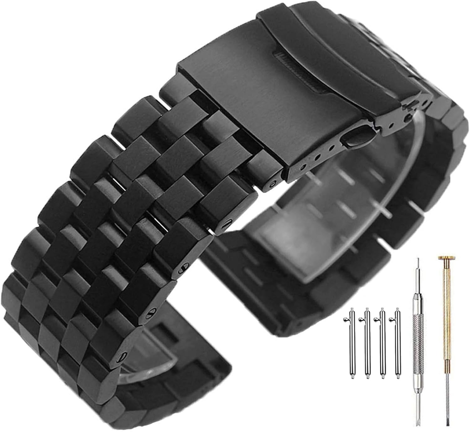Brushed Metal Watch Bands for Men Women Solid Stainless Steel Watch Band 18/20/22/24/26mm Watch Bracelet Strap Deployment Double Lock Deployment Buckle Black Silver Blue Gold