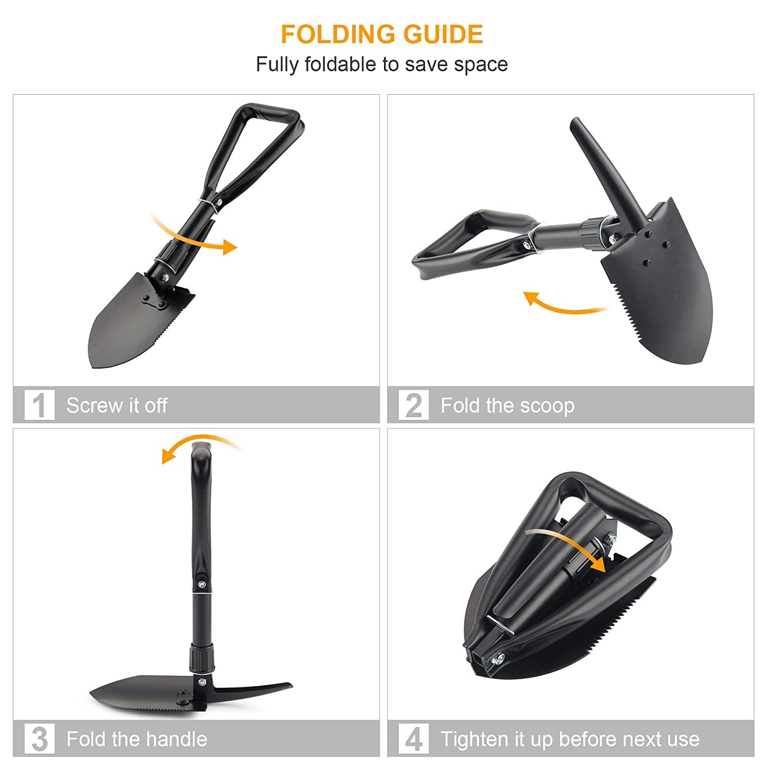 AASONS Small Multi-Function Folding Shovel Camping Garden Shovel Multi-Purpose Car Emergency Tool | Multitool Mini Outdoor Multifunctional Portable Tool Lightweight for Outdoor Hiking with Cover - Image 3 thumbnail