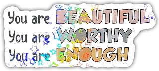 (3pcs) You are Beautiful Worthy Enough Holographic Stickers, Self Care Glitter Stickers, Water Assistant Holographic Vinyl Sticker, Size 3" Sparkly Stickers for Laptop Phone Water Bottle