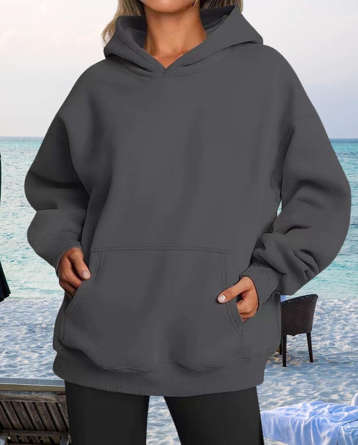 Womens Hooded Pullover Sweater Fashion Casual Loose Version With Pockets Spring And Autumn Hooded Sweater - Image 3