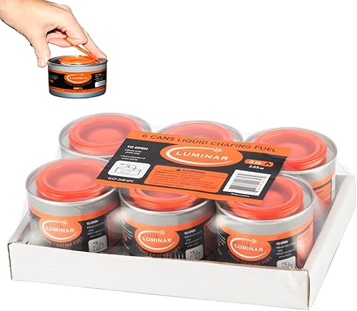 Miniatura 7 de Latas de combustible para chafing con mecha resellable Luminar, paquete de 24, 2 horas - Quemadores de calidad premium para calentadores