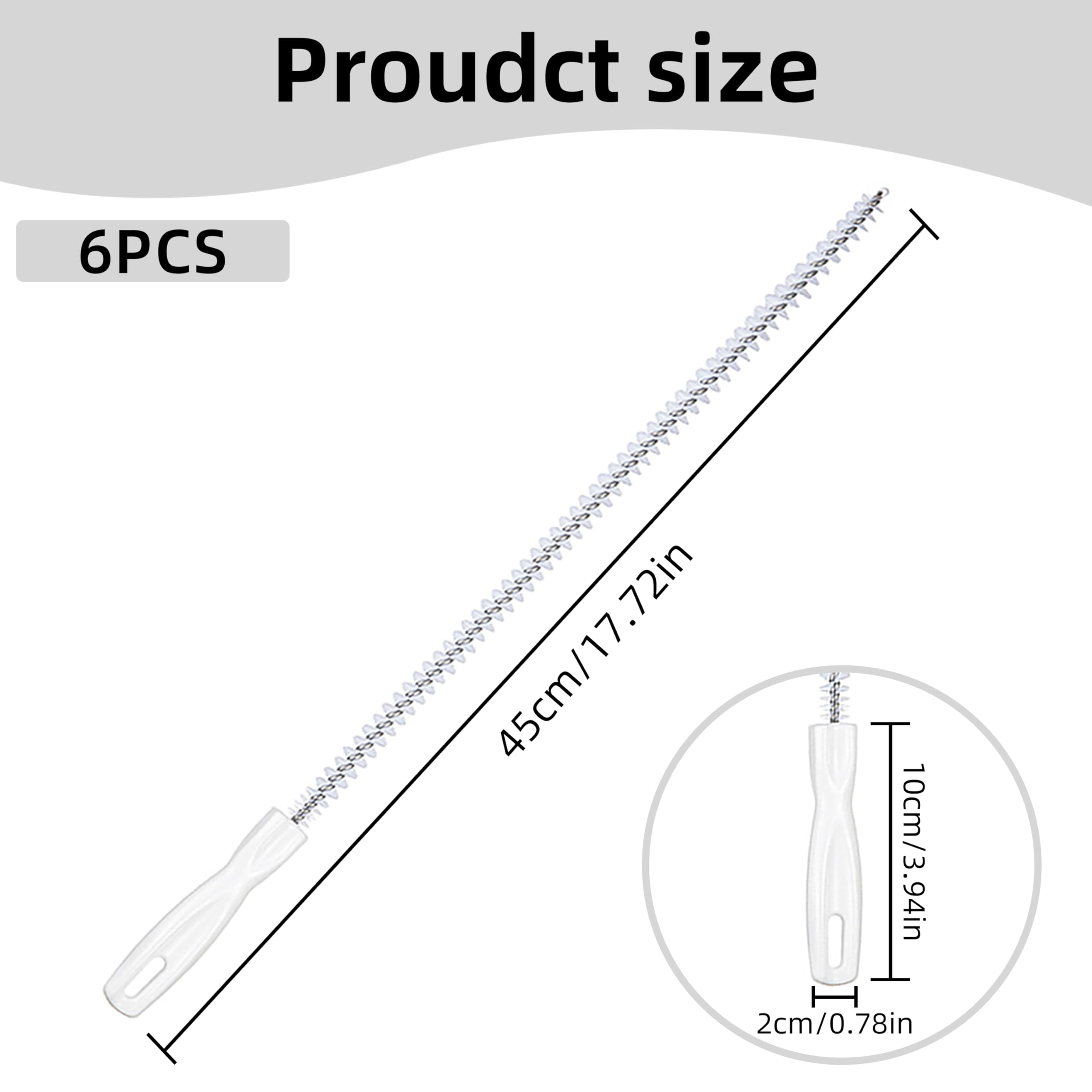 Pack de 6 Cepillos Limpiadores de Desagüe 45 cm, Cepillos Flexibles para Tuberías con Acero Inoxidable y Nailon, Cepillo para Fregadero, Lavabo, Bañera y Rebosadero (6 Paquetes)