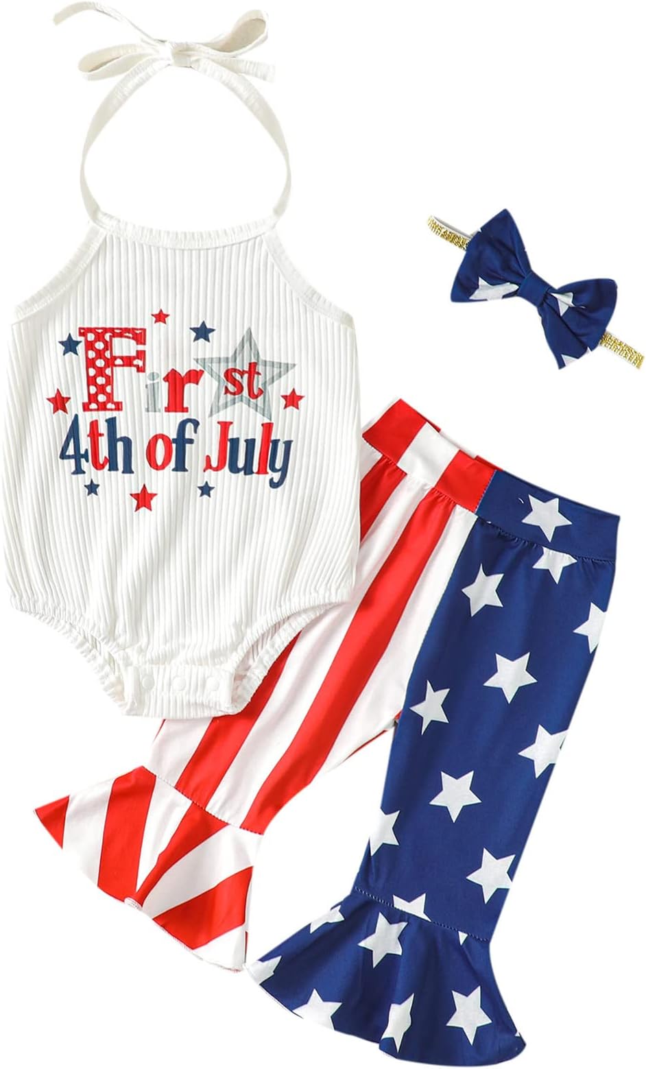 SingcocoNewborn Girl 4th of July Clothes Baby First Fourth of July Flare Pant Outfit American Flag Bodysuit