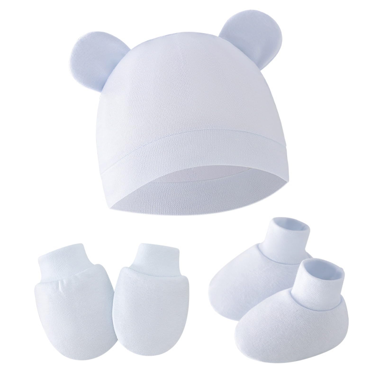 Pumpumlia White 3Pcs/Set Cotton Newborn With Scratch Mittens And Foot Infant Warm Headwear Baby Gloves With Socks