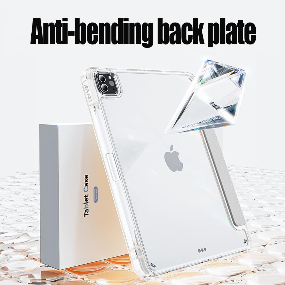 Case for iPad Pro 11 Inch 4th/3rd/2nd Generation (2022/2021/2020) with Pencil Holder, Multi-Angle Trifold Stand, Auto Wake-Sleep, Protective Clear Acrylic Backshell, Slim Smart Cute Cover (Grey)