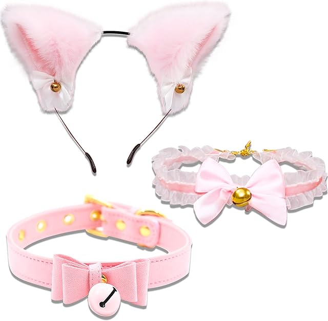 LaVenty Anime Cat Ears Lolita Bow Collar Cat Kitty Velvet Necklace Cat Kitty Headband Sexy Cat Outfit