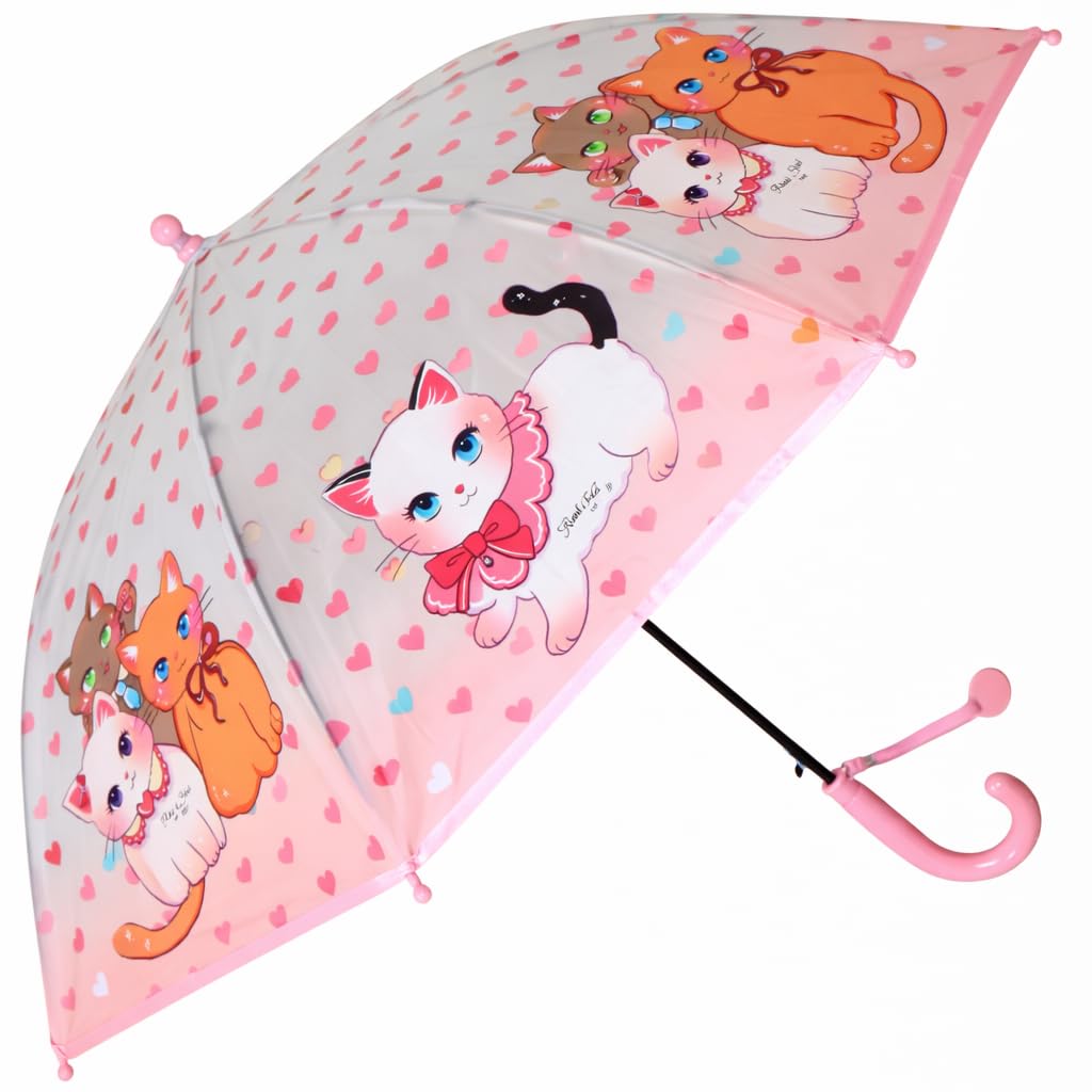 Kids Cat Umbrella for Girls – Cute Cartoon Kitty Design with Hearts, Transparent Dome Umbrella, Lightweight Pink Handle Rain Umbrellas for Toddlers & Children-image-15