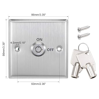 uxcell Key Switch On/Off Exit Switches Emergency Door Release SPST for Access Control Panel Mount with 2 Keys