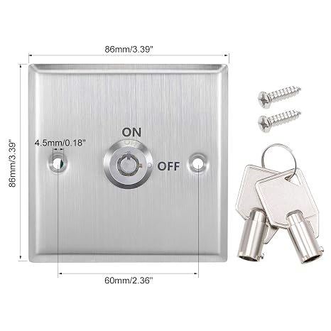 uxcell Key Switch On/Off Exit Switches Emergency Door Release SPST for Access Control Panel Mount with 2 Keys