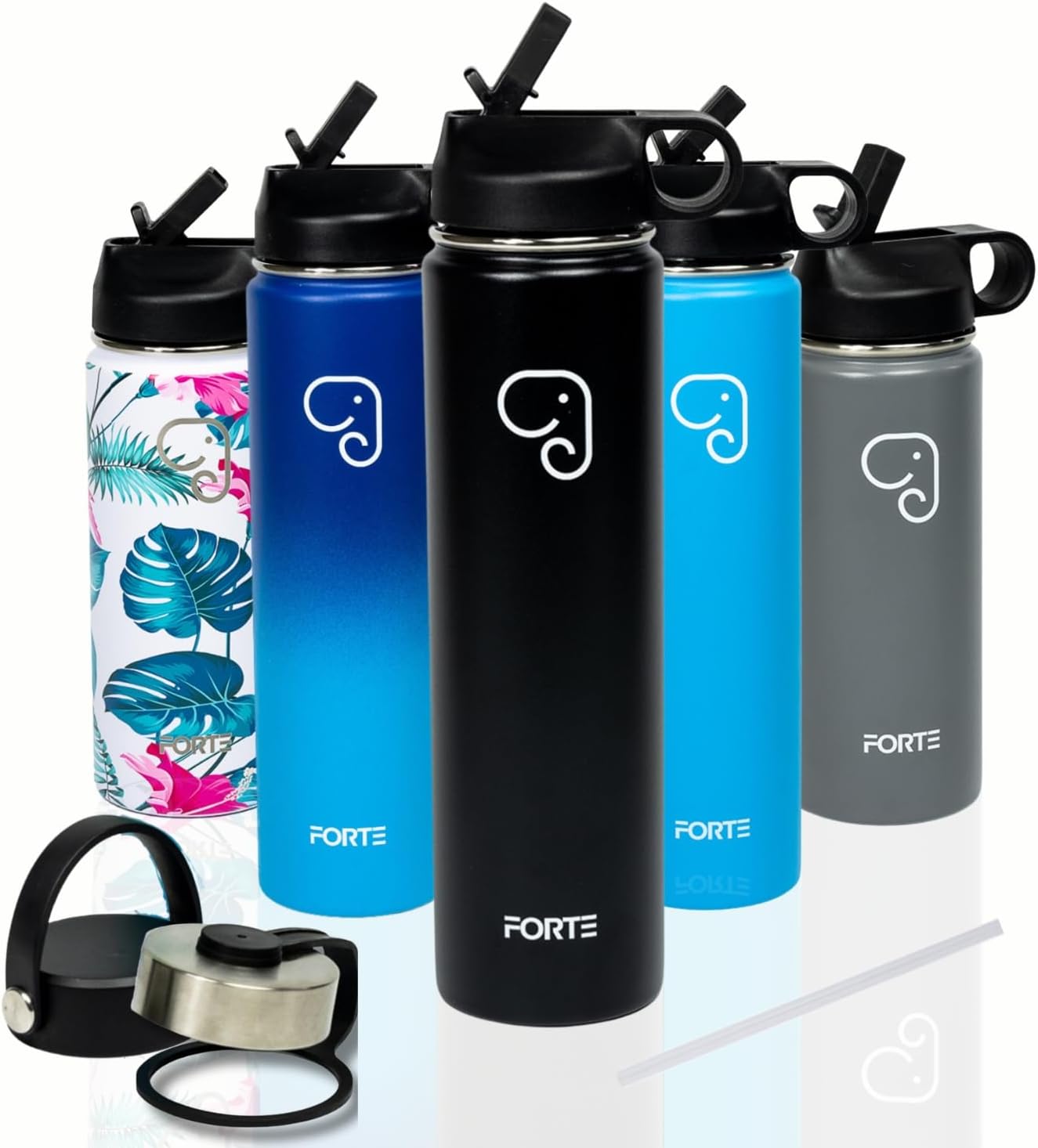 FORTE Insulated Stainless Steel Water Bottle - Reusable and BPA-Free Water Jug with Leak Proof Lid- Available in Aesthetic Designs - Perfect for Gym, Office and Everyday Use (Black 24 OZ/700 ML)