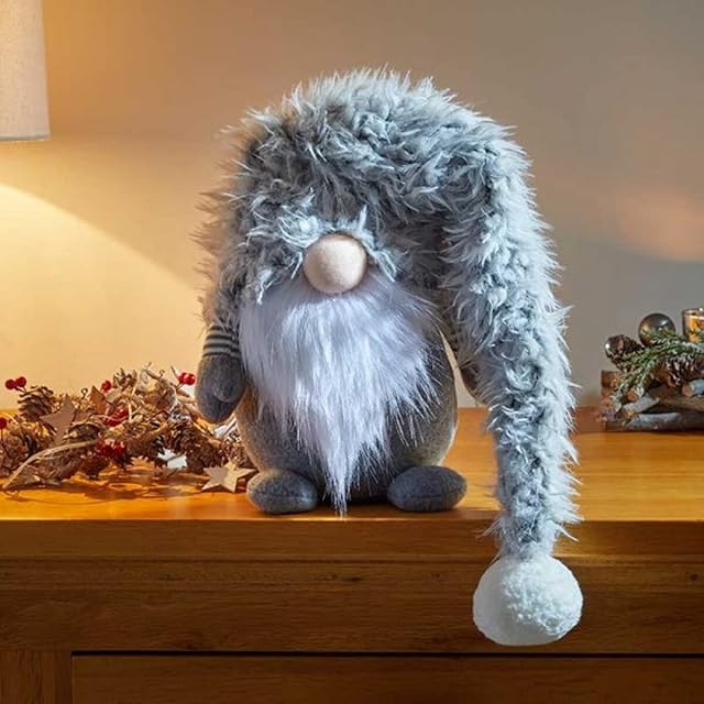 Marco Paul Christmas Grey 65cm Super Furry Fabric Gonk Soft Touch Plush Festive Indoor Ornament Novelty Xmas Home Decoration Winter Santa Figure